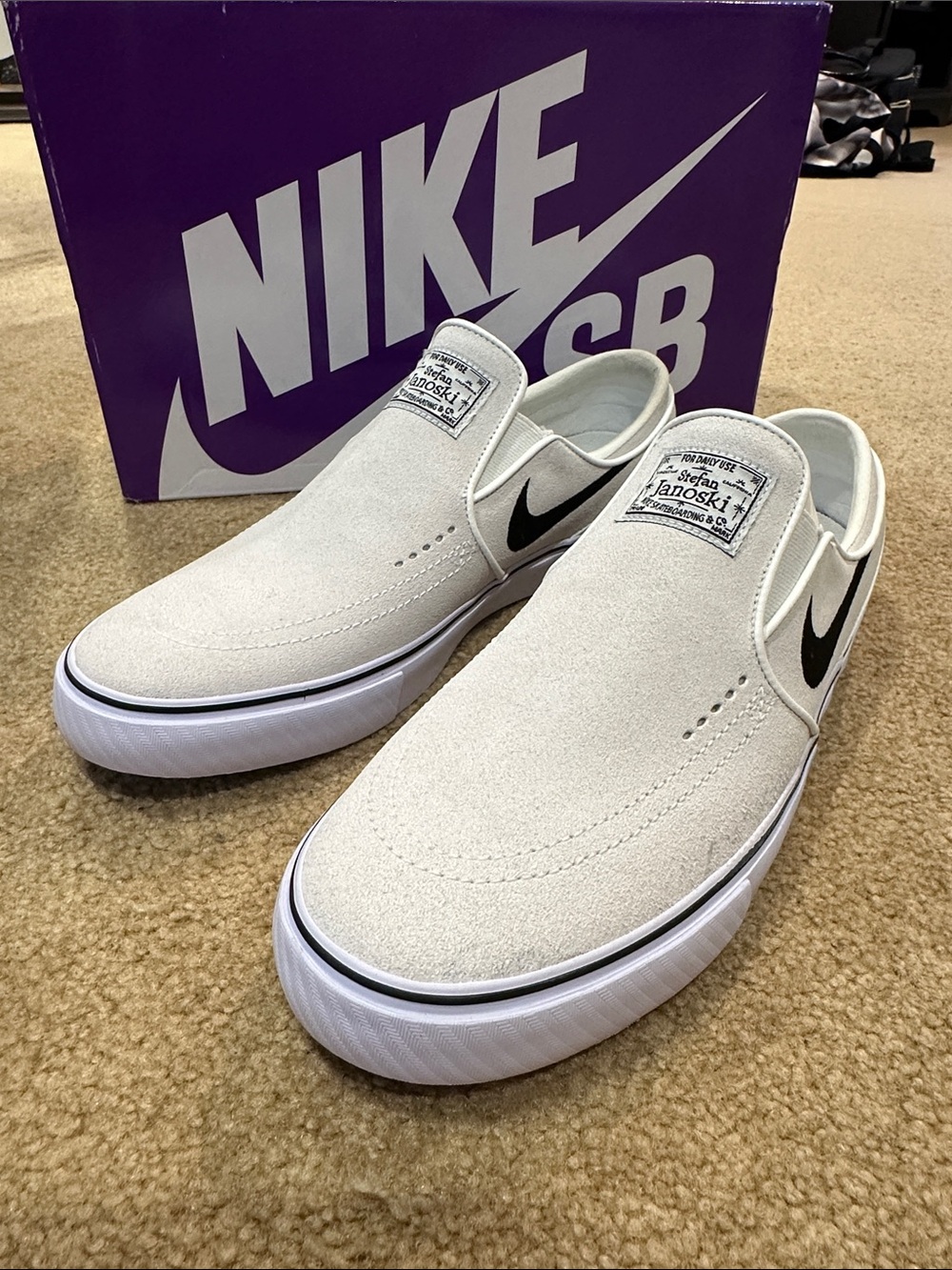 Nike Stefan Janoski Slip-On Loafers - White with Black Swoosh